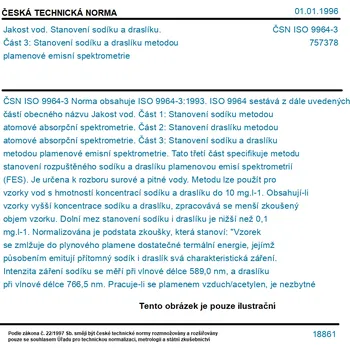 ČSN ISO 9964-3 - Jakost vod. Stanovení sodíku a draslíku. Část 3: Stanovení sodíku a draslíku metodou plamenové emisní spektrometrie - Tisk