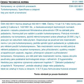 ČSN ISO 8011 - Kompresory ve výrobních procesech. Turbokompresory. Specifikace a údajové listy pro návrh a konstrukci - Tisk
