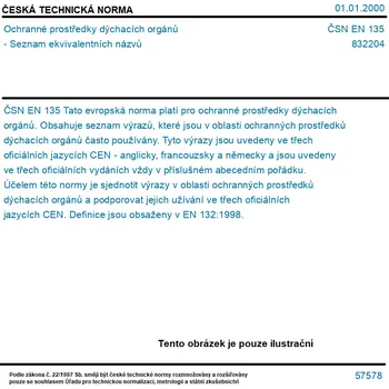 ČSN EN 135 - Ochranné prostředky dýchacích orgánů - Seznam ekvivalentních názvů - Tisk