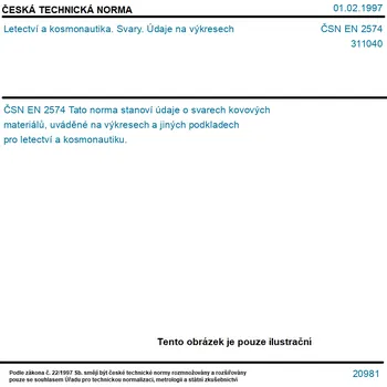 ČSN EN 2574 - Letectví a kosmonautika. Svary. Údaje na výkresech - Tisk