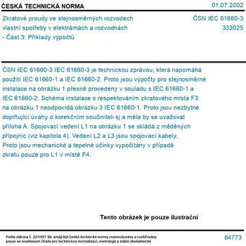 ČSN IEC 61660-3 - Zkratové proudy ve stejnosměrných rozvodech vlastní spotřeby v elektrárnách a rozvodnách - Část 3: Příklady výpočtů - Tisk