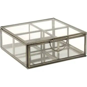 Šperkovnice Skleněná šperkovnice s bronzovým antik lemem Alexandra antique - 14*14*5,5 cm