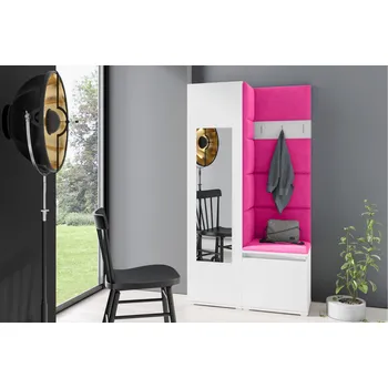 Předsíňová stěna Eka Předsíňová stěna s čalouněnými panely Trinity 13 - Bílá / Růžová 2310