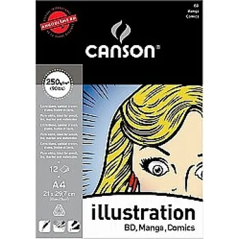 Umělecký papír Canson Illustration skicák - lepený 12 listů, 250g,A4