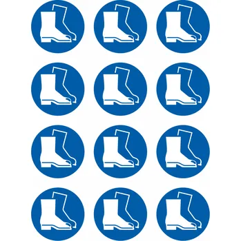 Značení Použij ochrannou obuv ISO 7010 samolepící PVC fólie 50 mm aršík 12 ks