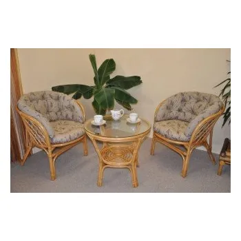 Jídelní set Axin Trading Ratanová sedací souprava Bahama malá medová polstr MAXI levandule (vzorovaný) - SLEVA 3% s kodem radost25