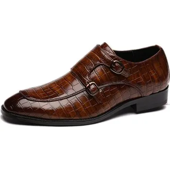 Pánské polobotky Kožené polobotky crocodile pánské business obuv s pásky Barva: Hnědá, Velikost: 43