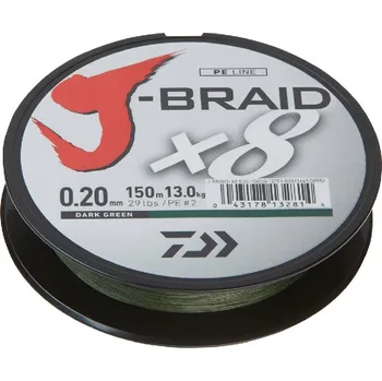 Daiwa Pletená šňůra J-Braid barva Dark Green - 150 m. 0,24 mm/18 kg