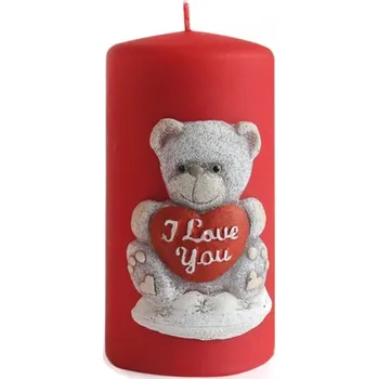 Svíčka Svíčka MEDVÍDEK VÁLEC valentýnská d7x10cm