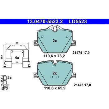 Brzdová destička Sada brzdových destiček, kotoučová brzda ATE 13.0470-5523.2