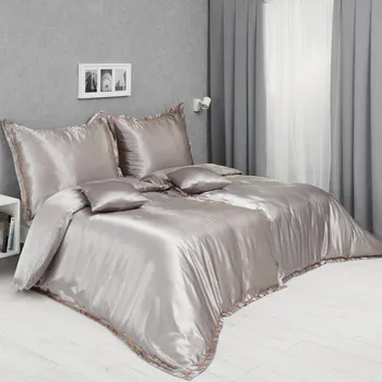 Povlečení Universal Design Saténové povlečení stříbrné 140 x 200, 70 x 90, 40 x 40 cm zipový uzávěr