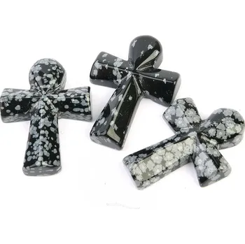 Přírodní kámen Obsidián vločkový kříž života