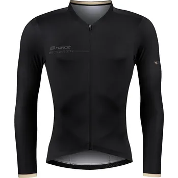 cyklistický dres dres FORCE GOLD dlouhý rukáv, černý XS