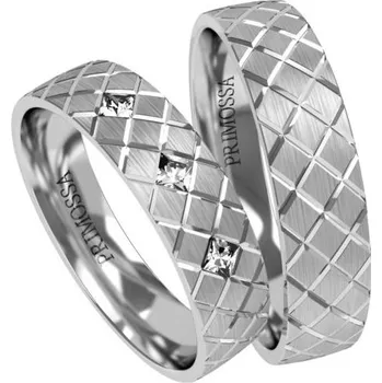 Prsten Primossa Matné snubní prsteny s křížovým reliéfem Primossa, bílé zlato - vzor č. 1174 Dámský prsten: 60 mm, Pánský prsten: 60mm