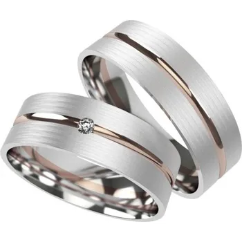 Prsten Primossa Matné snubní prsteny s drážkou a zirkonem Primossa, bílé a růžové zlato - vzor č. 383 Dámský prsten: 51 mm, Pánský prsten: 53mm