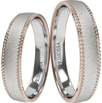 Prsten Primossa Snubní prsteny s pískováním a zdobným okrajem Primossa, bílé a růžové zlato - vzor č. 1181 Dámský prsten: 46 mm, Pánský prsten: 53mm