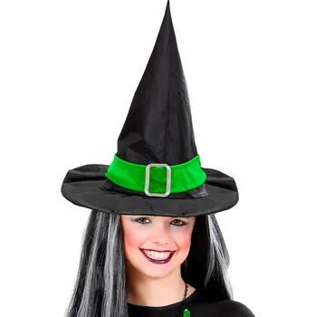 WIDMANN Klobouk Čarodějnice se zelenou stuhou a sponou dětský