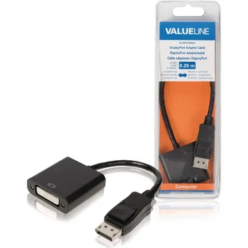 Video kabel VALUELINE Redukční kabel, zástrčka DisplayPort - 24 + 1-pinová zásuvka DVI-D, 0,20 m, černý