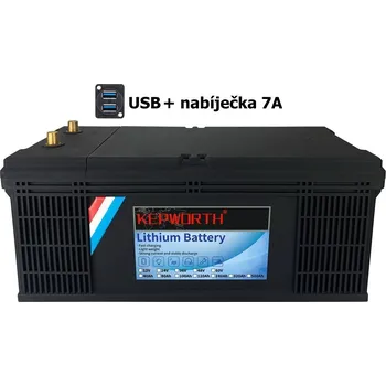 Trakční baterie Baterie LiFePO4 12,8V 200Ah, 2560Wh, USB výstup, včetně nabíječky 7A, Lithium-železo-fosfátová baterie, BMS, (Náhrada za trakční baterie, lithiová baterie, BMS, LiFePO4 baterie, solární baterie)
