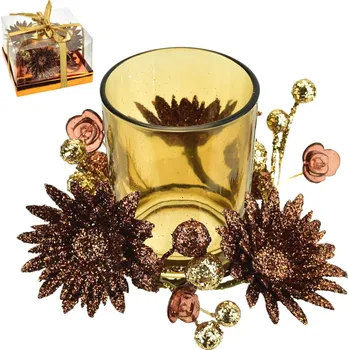 Vánoční svícen Svícínek s květinou v dárkovém balení, měděný, 7x11 cm