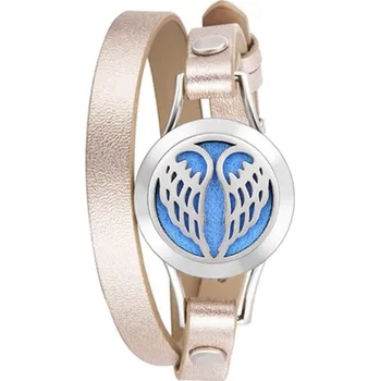 Náramek Aroma difúzní náramek Andělská křídla dvojitý kožený řemínek