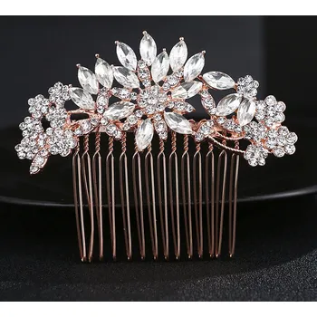 Ozdoba do vlasů B-TOP Svatební hřeben do vlasů s krystaly KVĚT - růžové pozlacení