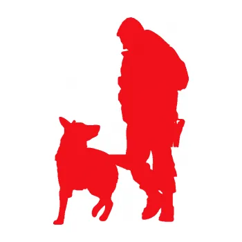 Samolepící dekorace SAMOLEPKA Psovod 003 levá (10 - červená) NA AUTO, NÁLEPKA, FÓLIE, POLEP, TUNING, VLASTNÍ TEXT, TISK, AUTOSAMOLEPKY.cz, POLEPY, OBRÁZEK, LOGO, SAMOLEPKY