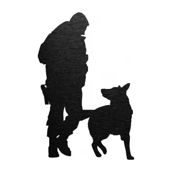 Samolepící dekorace SAMOLEPKA Psovod 003 pravá (63 - škrábaný kov černý) NA AUTO, NÁLEPKA, FÓLIE, POLEP, TUNING, VLASTNÍ TEXT, TISK, AUTOSAMOLEPKY.cz, POLEPY, OBRÁZEK, LOGO, SAMOLEPKY