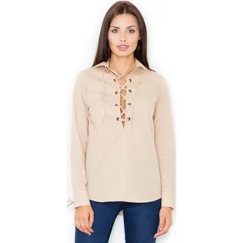 Dámská halenka Béžová halenka se šněrováním M494 Velikost: L