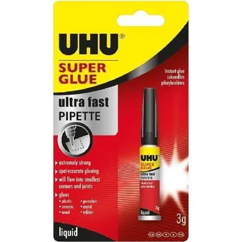UHU Super Glue Pipette 3 g Velmi silné a rychlé sekundové lepidlo v dávkovací pipetě