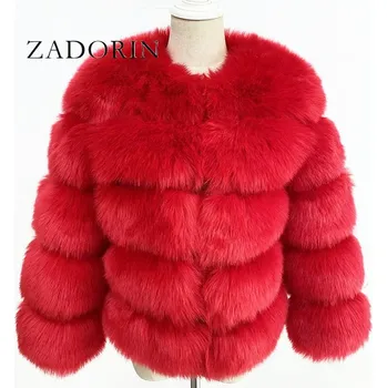 Dámská parka Dámský kožich zimní bunda chlupatý s 3/4 rukávy Barva: Červená, Velikost: S