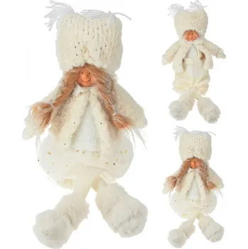 Vánoční dekorace Sedící látková figurka balení 2 ks - holka, kluk 50 cm