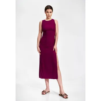 Dámské šaty Tmavě růžové midi šaty se šněrovačkou na zádech M864 Dark Pink Velikost: M