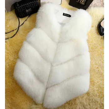 Dámská vesta Prošívaná chlupatá vesta plyšový kožich Barva: Bílá, Velikost: 3XL