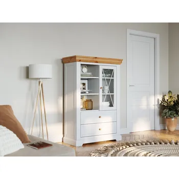 Knihovna Kvalitní bílá vitrína z borovicového dřeva