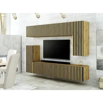 Obývací stěna Obývací Stěna Trend Lamele Ust15 Dub Artisan/Černá