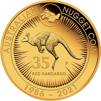 The Perth Mint Zlatá mince Australian Kangaroo Nugget 35. výročí 1/4 oz Proof 2021 7,78 g