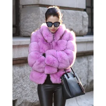 Dámská bunda Kožešinová bunda se stojáčkem kožich prošívaný Barva: Fialová, Velikost: 3XL
