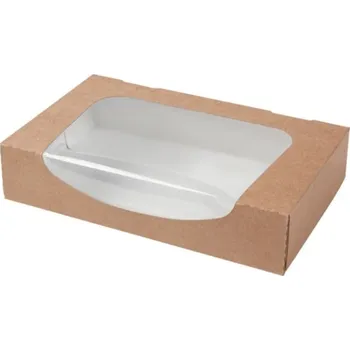 Jednorázové nádobí Gastro obaly Krabička papírová hnědá s průhledem 20x12x4cm (min. počet 50ks)