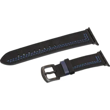 Ostatní příslušenství k chytrým hodinkám eses Kožený řemínek pro Apple Watch - Černý s modrým vzorem 38mm, 40mm, 41 mm
