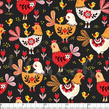 Zakázkový tisk, softshell, kočárkovina... Slepičí rodina Látky k tisku: Microfirba