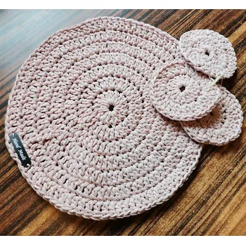 Příze Háčkovaná sada prostírání 3 pudrová (Prostírání a podtácky )
