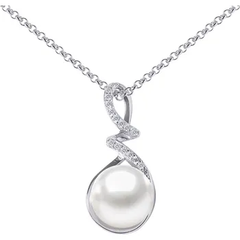 Přívěsek Stříbrný řetízek Lena s přívěskem s bílou perlou a zirkony GRP18454PW