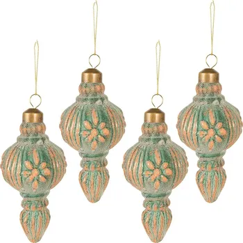 Vánoční dekorace 4ks měděná vánoční skleněná ozdoba s květy a patinou - Ø 6*13 cm