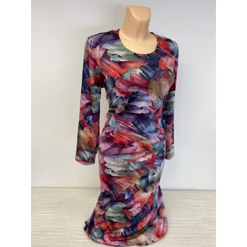 Dámské šaty šaty dlouhý rukáv, Barva Fialová, Velikost XL46, Materiál 64%Viskoza 31%Pe5%Pu