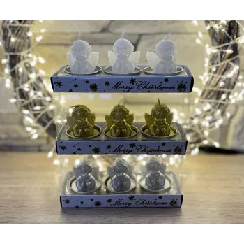 Vánoční dekorace Vánoční svíčky 3 ks - andělé stříbrná