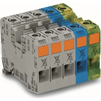 WAGO Svorka 285-139 Sada pro třífázový proud S&nbsp;vysokoproudýmimi 35&nbsp;mm² Jen na lištu DIN 35&nbsp;×&nbsp;15, šedá/modrá/zelenožlutá 285-139