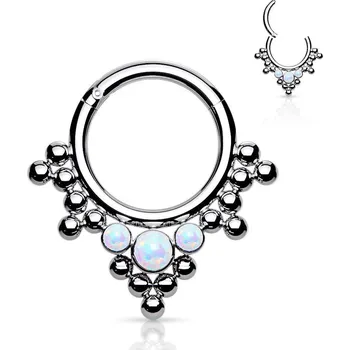 Piercing Piercing segment kruh TITAN, bílý opál, 1,2 x 8 mm