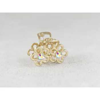 Kytičkový kovový skřipec s kamínky Barva: zlatá