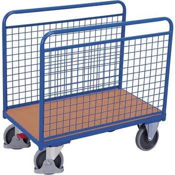 Plošinový vozík Variofit Plošinový vozík se dvěma mřížovými stěnami, Variofit, ložná plocha 106 x 64 cm, do 500 kg, modrá/antracit Barva: modrá RAL5010